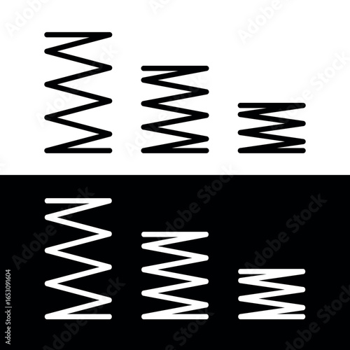 Spring icon. Symbol of shock absorption, extension or compression. Element of a machine or mechanism. Coiled cylindrical spring.