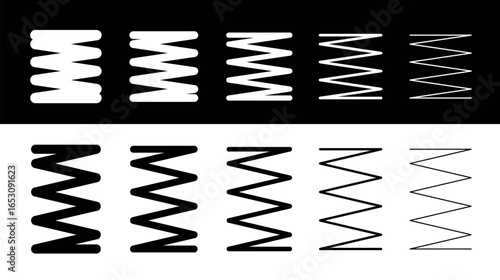 Spring icon. Symbol of shock absorption, extension or compression. Element of a machine or mechanism. Coiled cylindrical spring.
