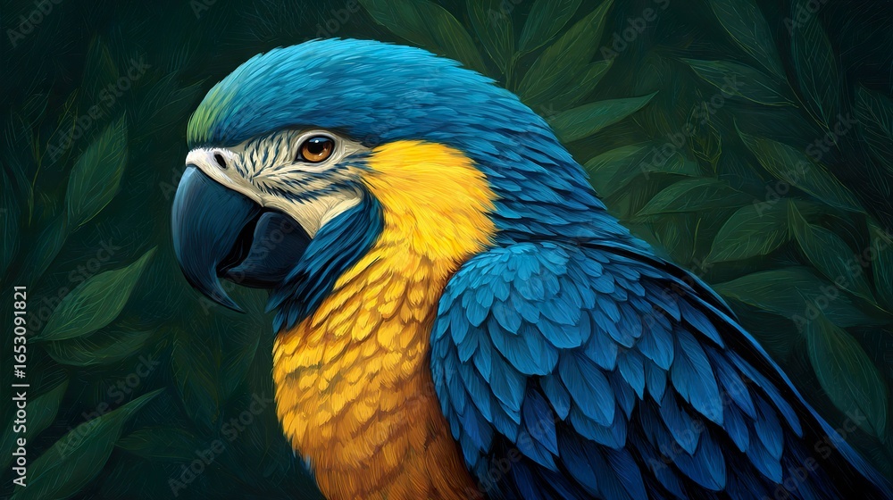 Fototapeta premium Closeup blue and gold macaw portrait