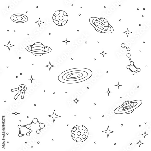 Abstract space elements background vector illustration for coloring