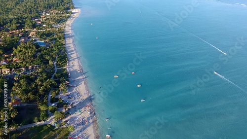 Aerial view of sunset in Maragogi beach, Alagoas.