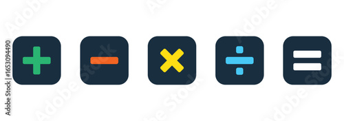 Basic mathematical symbol. Plus and minus icon set. Math symbol. Multiply icon. Equals symbol, division symbol, Calculator button, math icon set arithmetic plus minus equals multiply.