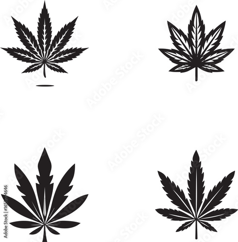 Stylized black and white cannabis leaf silhouette representing nature health and botanical elements in a clean modern design