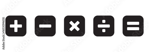 Basic mathematical symbol. Plus and minus icon set. Math symbol. Multiply icon. Equals symbol, division symbol, Calculator button, math icon set arithmetic plus minus equals multiply.