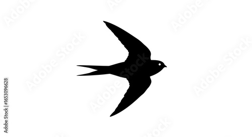 Graphic icon of a common swift in mid-air, a minimalist black silhouette design representing speed and freedom