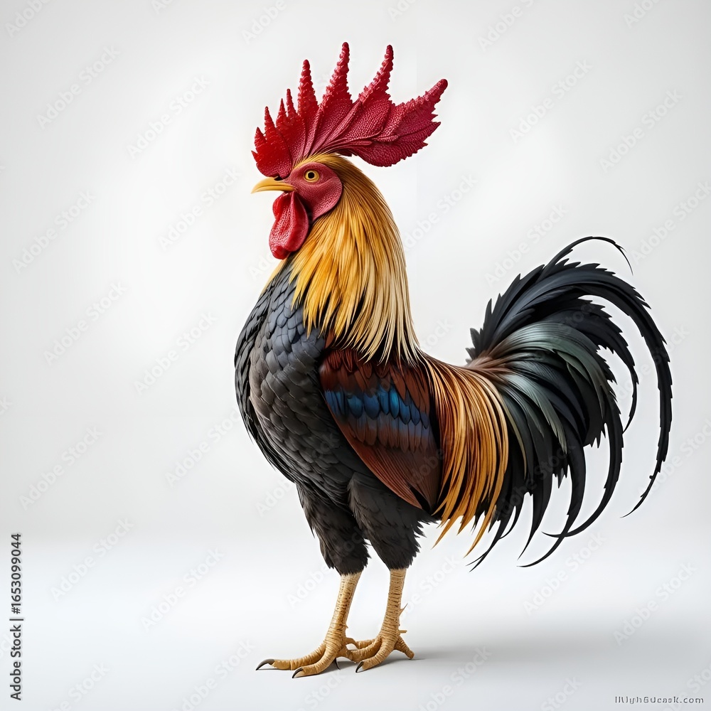 Fototapeta premium A rooster isolated on a white background, ultra-realistic, real photo. 