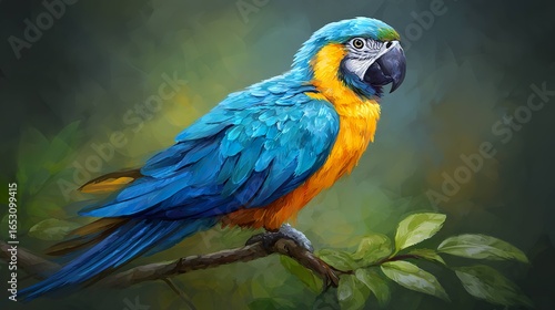 Colorful macaw portrait on branch