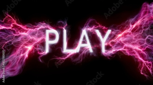 Dynamic Electric Arcs Cracking Around Glowing Word Play Against A Dark Backdrop