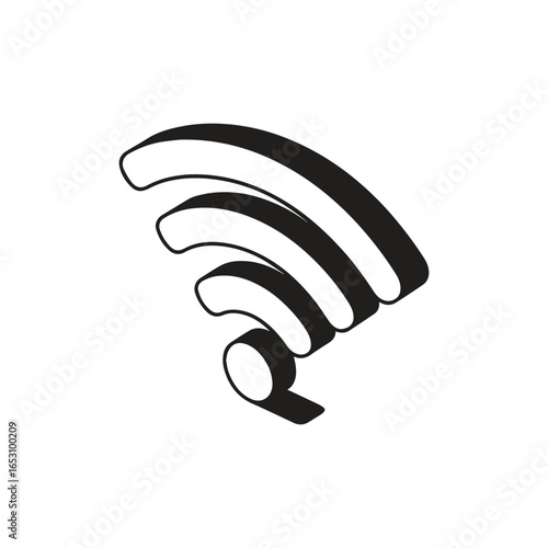 black and white vector Wifi icon  in 3D isometric view