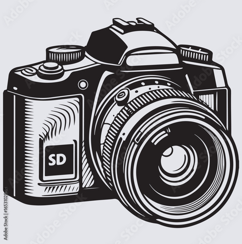 a digital camera silhouette vector art illustration, vintage photo camera
