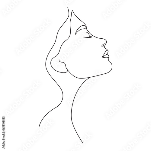 One line drawing of a woman's face in profile.