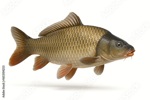 Detailed Rendering of a Common Carp Fish, Illuminated on a White Backdrop