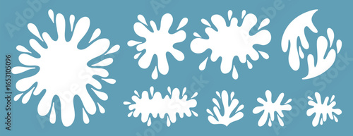 flat milk splash and blot doodle isolated elements set. Isolated vector white milk shapes for product design, advertising