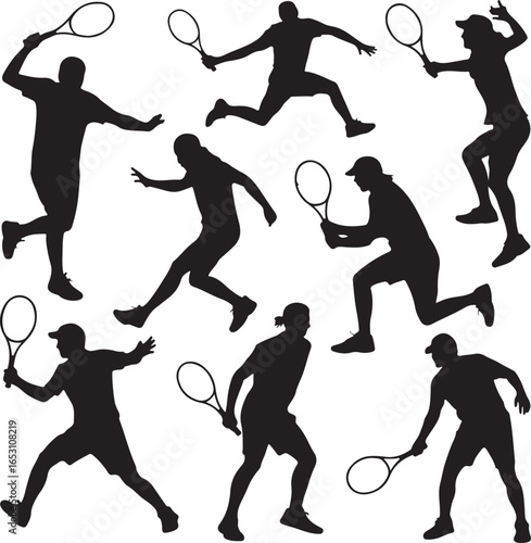 Tennis Player Silhouette Vector – Sports Design Collection

Tennis Racket and Ball Vector Bundle – Athlete Action Silhouettes

Tennis Silhouette Vector Set – Sport Icon and Logo Design
