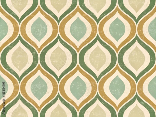 Retro 70s Ogee Seamless Pattern Vintage Green Gold Wallpaper Design