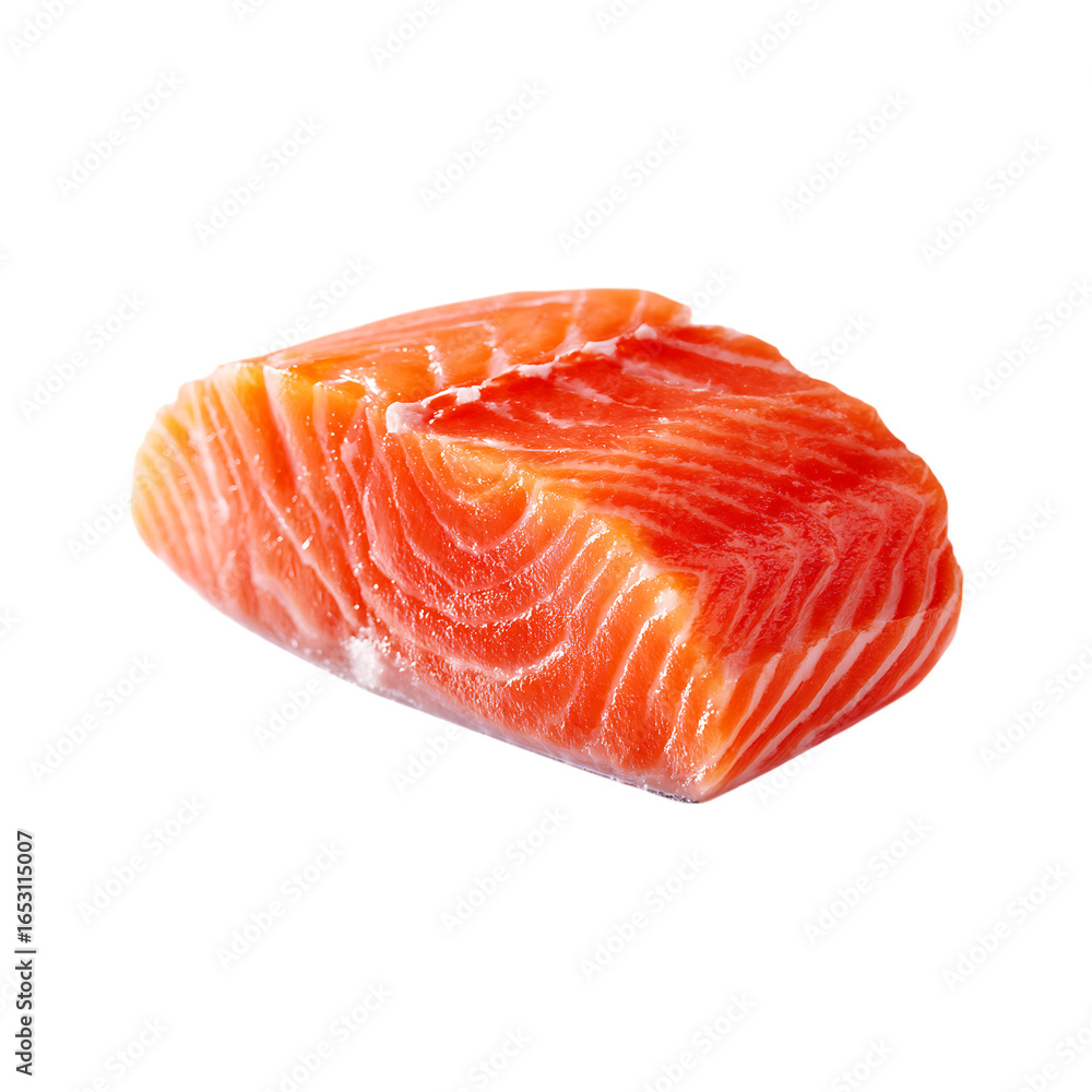 A succulent raw salmon fillet with vibrant orange flesh and white fat marbling presented isolated on transparent background A succulent raw salmon fillet with vibrant orange flesh and white fat marbling presented isolated on transparent background