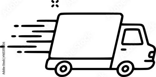 Fast moving shipping delivery truck line art vector icon for transportation apps and websites. Vector illustration isolated on transparent background