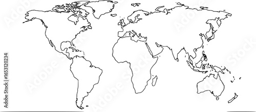 Continuous one line art drawing of earth planet, Globe, geography vector outline, Single line illustration of world map