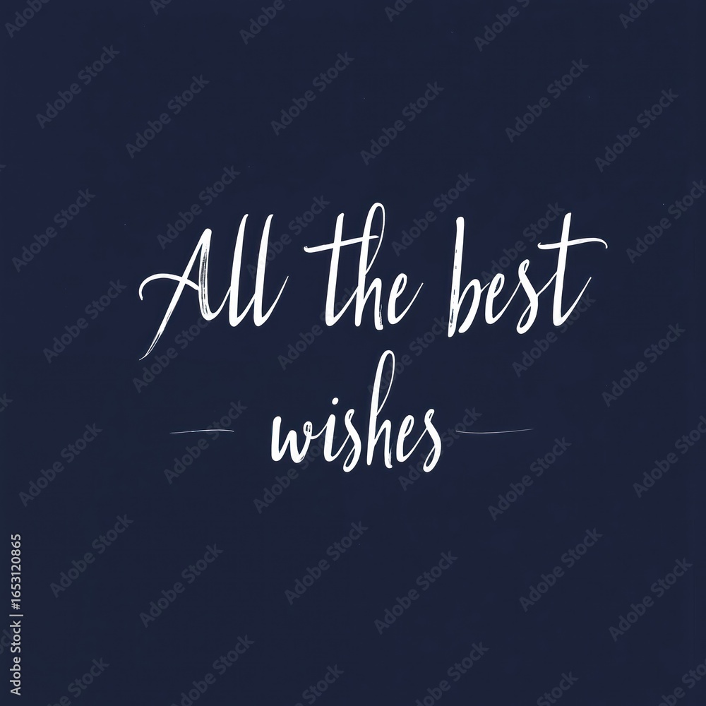 Fototapeta premium Elegant handwritten text illustration saying All the best wishes. White calligraphy on dark blue background. Simple, clean design for cards, posters, invitations, or event announcements.