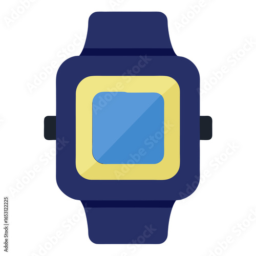 Illustration of a modern smartwatch with a digital display isolated on white background