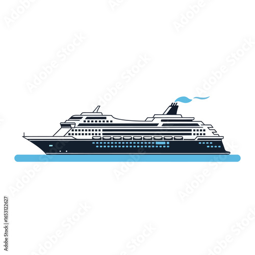 Illustration of a cruise ship sailing on the ocean, showcasing travel and leisure.
