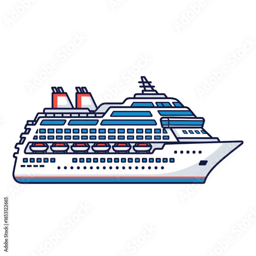 Illustration of a cruise ship at sea, a popular mode of travel and vacation.