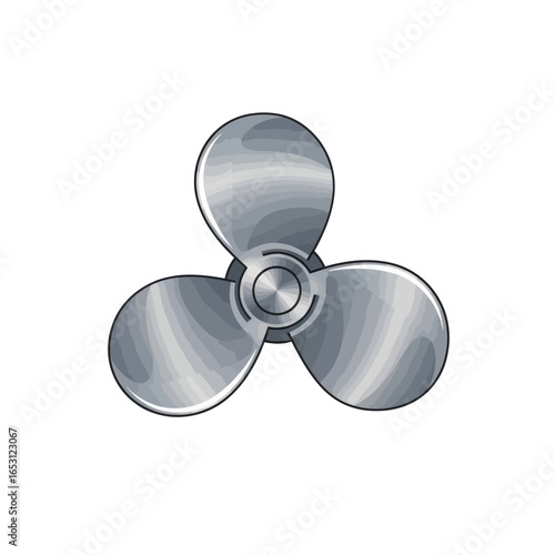 A shiny metallic three-bladed propeller, often used in marine or aviation applications, depicted with a gradient silver finish.