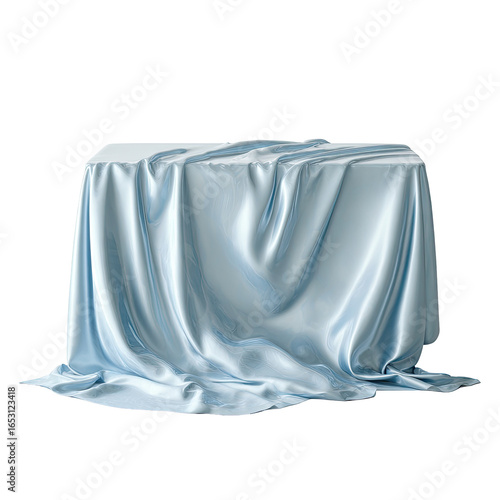 Light-blue silk draped over a rectangular table