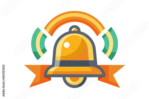 Premium notification bell icon with curved ribbon decoration
