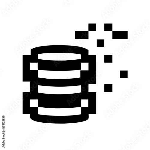 Banking Coin Stack with Pixel Dissolve Icon Design | Digital Finance Technology Vector Illustration