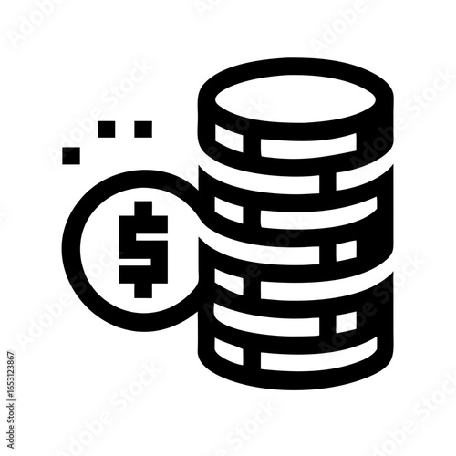 Banking Coin Stack with Digital Pixels Icon Design | Modern Finance Technology Vector Illustration