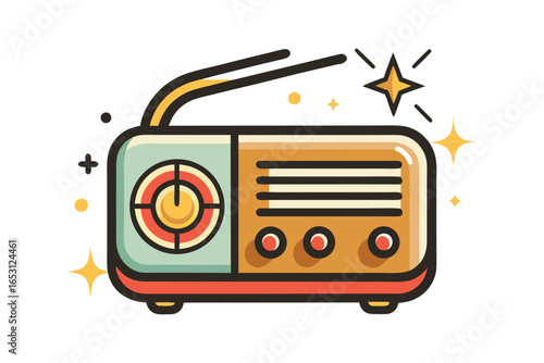 classic vintage radio with curved antenna and spark details