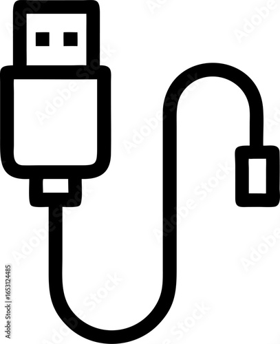 Close up of a usb cable plugged into a port isolated on white background