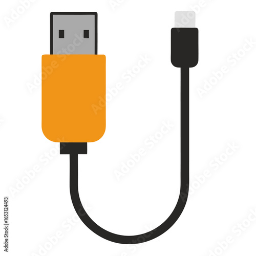 Close up of a usb cable plugged into a port isolated on white background