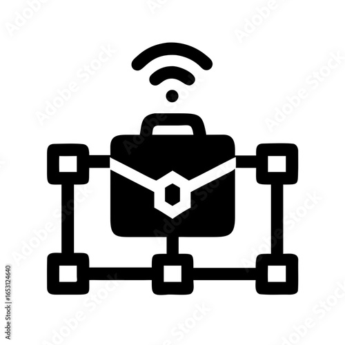 Briefcase Icon with WiFi Blockchain Mesh Icon Design | Digital Finance Vector Illustration