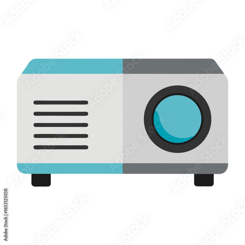 A digital projector viewed from the front isolated on white background