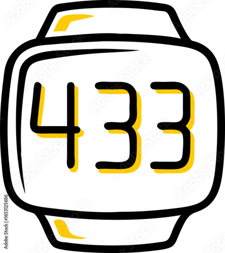 Close up view of a digital watch face with glowing numbers isolated on white background