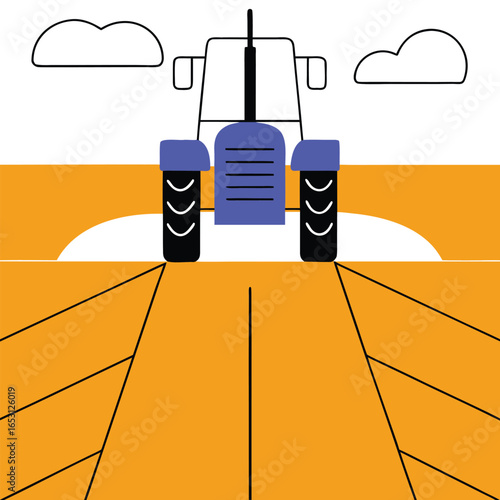 Combine harvester in the field. Agricultural machinery. Flat vector illustration