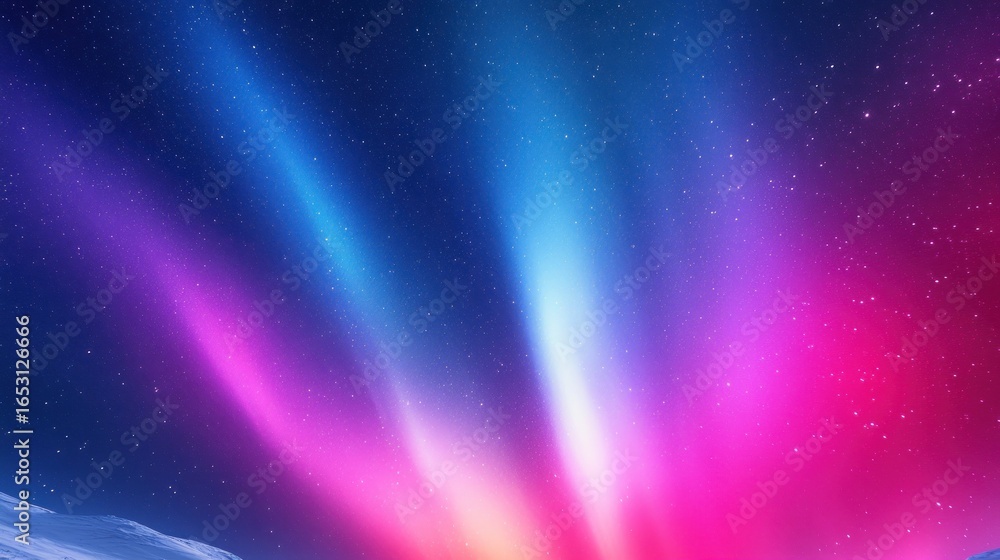 Obraz premium Striking aurora borealis display, vibrant hues against a starry sky, horizon below