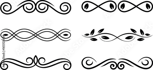 Valokuva Elegant Black Swirl and Floral Design Elements Set for Invitations