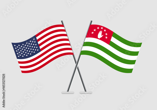 United States and Abkhazia vector flags crossed in simple 2D flat design