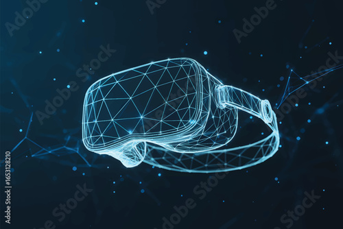 A digital illustration of a VR headset rendered in wireframe style
