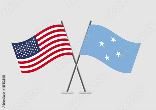 United States and Micronesia, Federated States vector flags with minimal line and shade