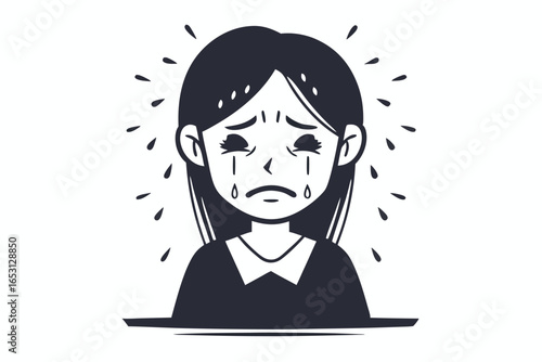 Worried Woman Hands on Head Vector, Stress, Depression on White Background