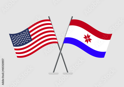 United States and Mordovia vector flags in abstract official alignment