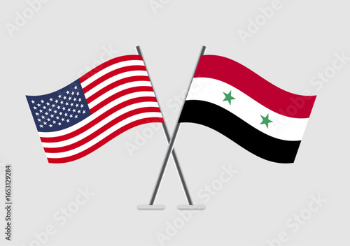 United States and Syria vector flags crossing in simple elegance
