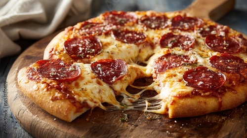 Wallpaper Mural Pepperoni pizza with a slice taken out with cheese pull. Torontodigital.ca