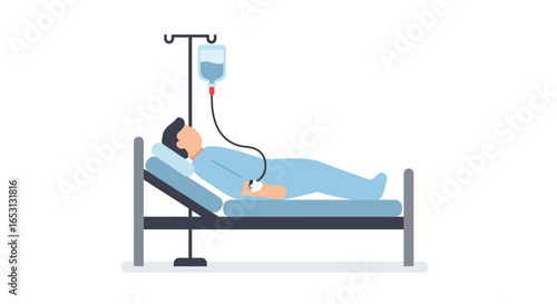 Hospitalized Patient Receiving IV Drip Medical Illustration