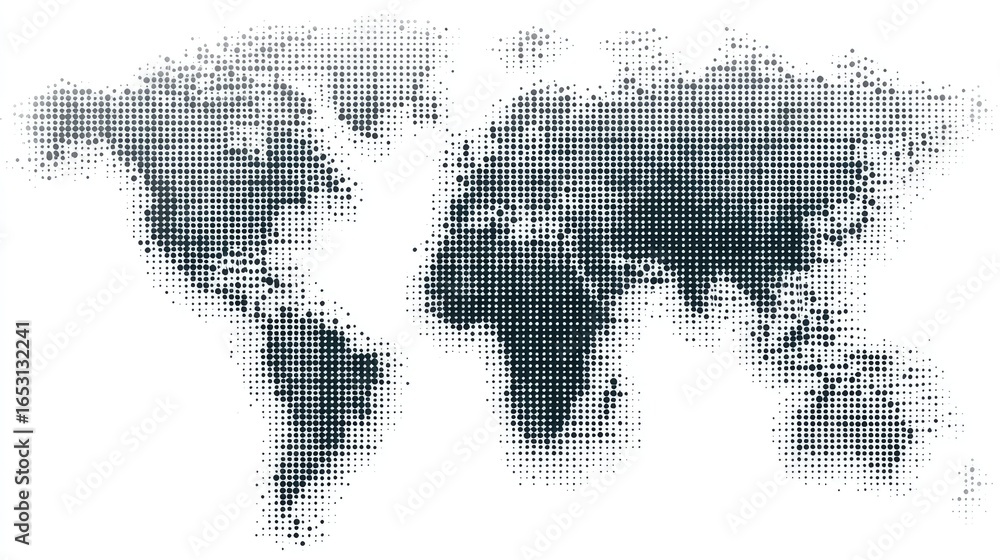 Fototapeta premium World map represented with dots in a monochrome design.