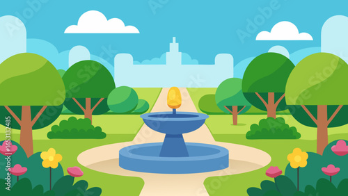 Cartoon City Park Neatly Trimmed Bushes Manicured Greenery Playful Scene